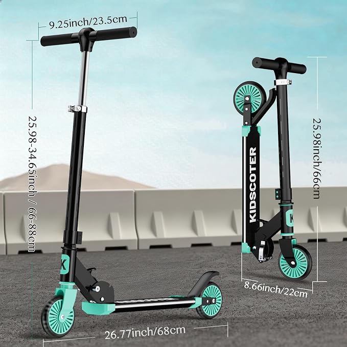 2 Wheel Scooter for Kids 3-12, Light Up Wheels & LED Stem Kick Scooter, Height Adjustable & Foldable Design, Lightweight Sport Scooter for Girls Boys with Kickstand