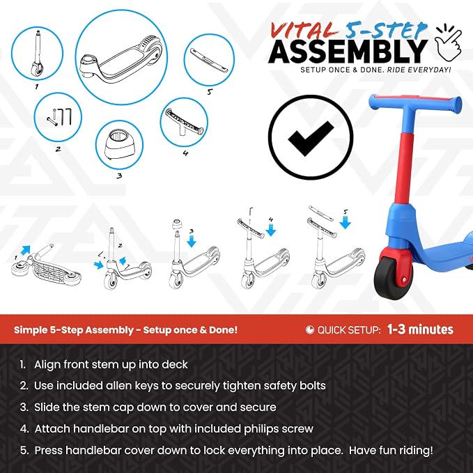 Vital First 2 Wheel Toddler Scooter | Beginner Balance Training Kids Toys for Ages 2-5 | Durable Lightweight Design & Fixed Height Kids Scooter | Wide Wheels and Foot Brake