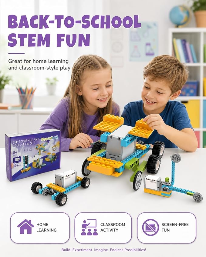 Veecafiodi 50 in 1 Science Kit for Kids 6-12, STEM Toys for Kids Age 8-12, Educational Building Toy for Boys Girls, Motorized Engineering Set, Birthday Gift