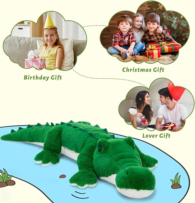 MorisMos Giant Alligator Stuffed Animal, 59" Soft Jumbo Crocodile Plush Toy for Kids, Giant Stuffed Crocodile Large Stuffed Alligator Pillow for Boys Girls Birthday