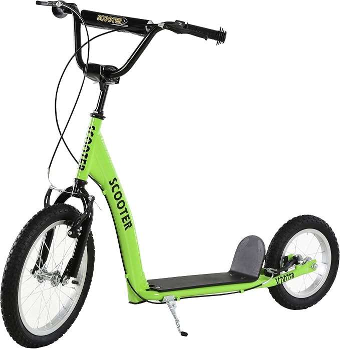 Aosom Youth Scooter Kick Scooter for Kids 5+ with Adjustable Handlebar 16" Front and 12" Rear Dual Brakes Inflatable Wheels