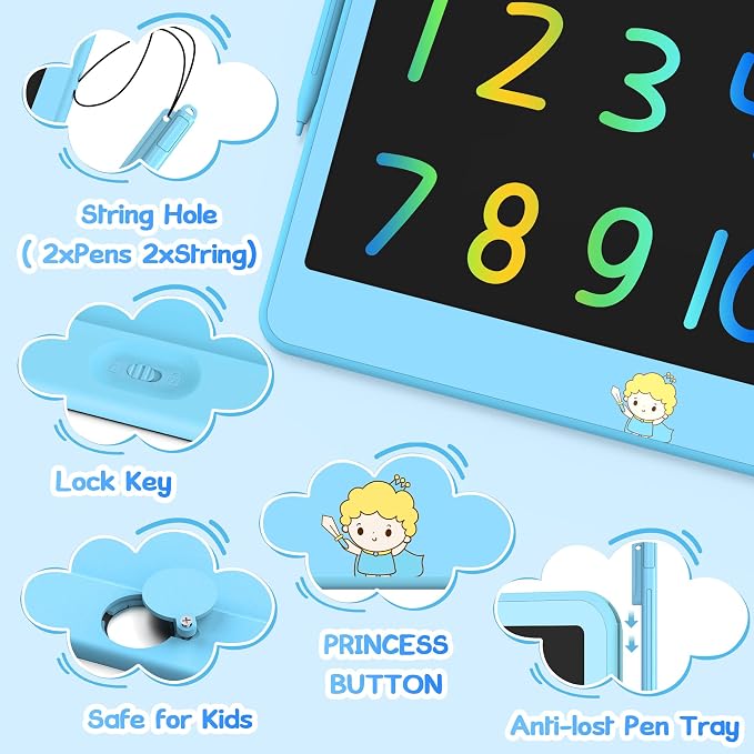 Hockvill LCD Writing Tablet for Kids 12 Inch, Toys for Boys Girls Drawing Pad for 3 4 5 6 7 Year Old Kids Toys, Toddler Erasable Doodle Board Travel Essentials, Christmas Birthday Gift for Kids - Blue