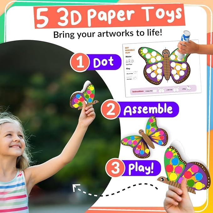 Chalkola 8 Washable Dot Markers for Toddlers | with 20 Page Coloring Activity Book Kit, Bingo Daubers | Preschool Paint Dot Art Set - Toddler Arts and Crafts Supplies for Kids Ages Above 3 Years Old