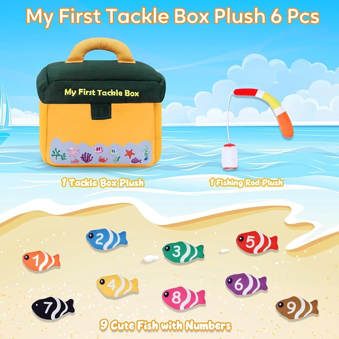 My First Tackle Box Plush, Baby Fishing Toy Plushy with 10 Pcs Tool Plushies for Toddlers, First Birthday Gifts for Boys Girls