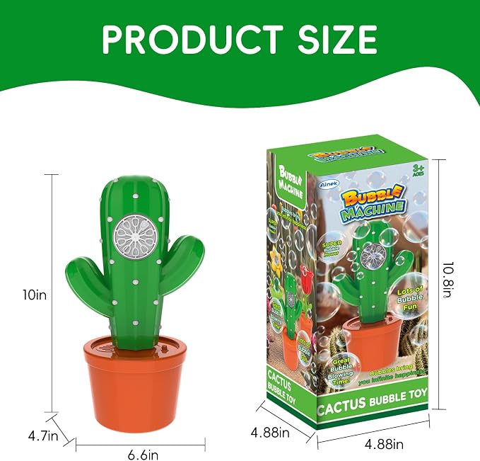 Cactus Automatic Bubble Machine LED Light Music Portable Kids Party Blower | Indoor Outdoor Birthday Easter Wedding Battery Operated Toy Gift