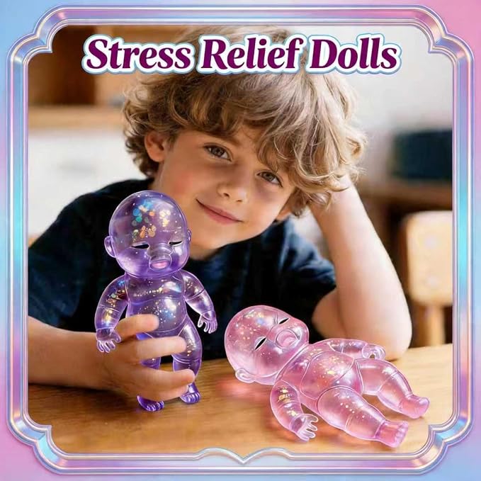 Shiny Baby Doll Soft Rubber Stress Relief Toy – Glowing Stress Ball – Cute Maltose Doll – Stress Relief Toy for Teens and Adults; Party Gift; Soft Toy for Anxiety Relief (Purple)