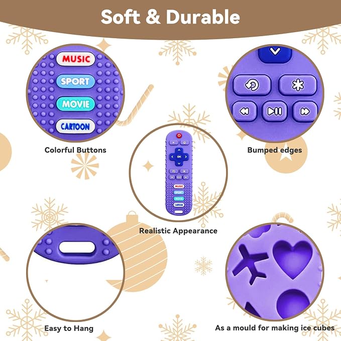 3 Pack Baby Silicone Teething Remote-Food-Grade Teether Remote Control Toy for 6-12 Months, Teething Relief&Chew Toy for Babies, Ideal Gift for Boys Girls Birthday Christmas (Blue&Black&Purple