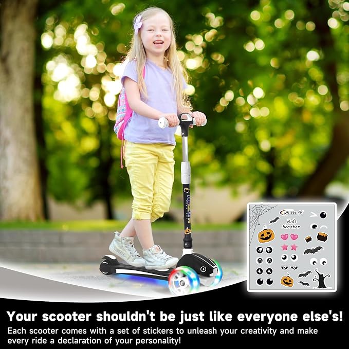Nattork Kids Scooter for Age 3-8, Toddler Scooter with 4 Adjustable Height for Boys & Girls, Light Up 3-Wheels Foldable Kick Scooter, Lean to Steer, 120LB Weight Capacity