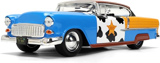 Jada Toy Story Woody 1955 Chevrolet Bel Air Die-Cast Car with Figure 1:24 Scale – Hollywood Rides Collectible Toys