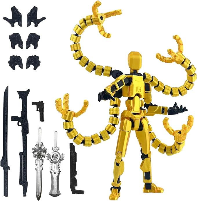T13 Already Assembled Action Figure Accessories, T13 Multi-Jointed Movable,for Collectors Desktop Decorations t-13 Movability 3D Printed Toys (Yellow, 7.2inch)