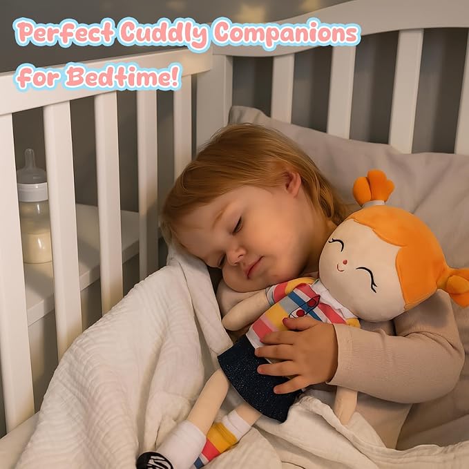 Soft Baby Doll Toys (16'') Baby Rag Doll for Girls Birthday Gift Girl Plush Toys Gift for Toddler Kids (Orange)