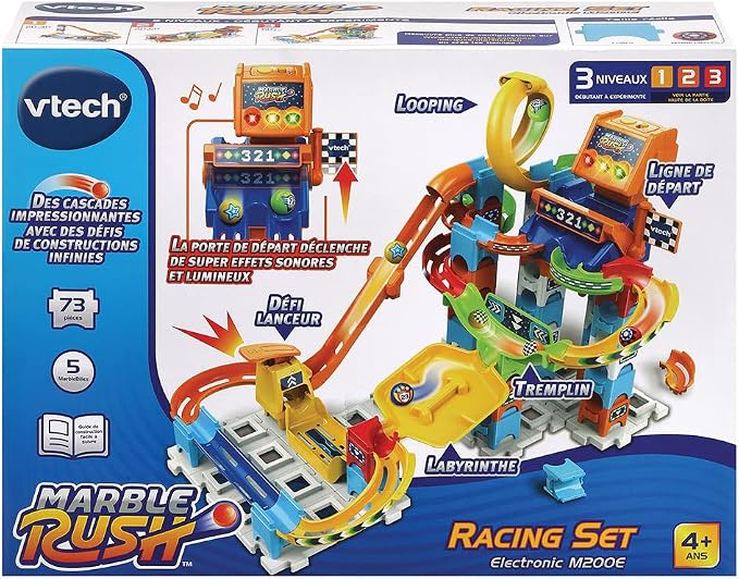VTech - Marble Rush, Electronic Ball Circuit Racing Set M200E, Building Set, 73 Pieces, 5 Balls, Gift for Children from 4 Years