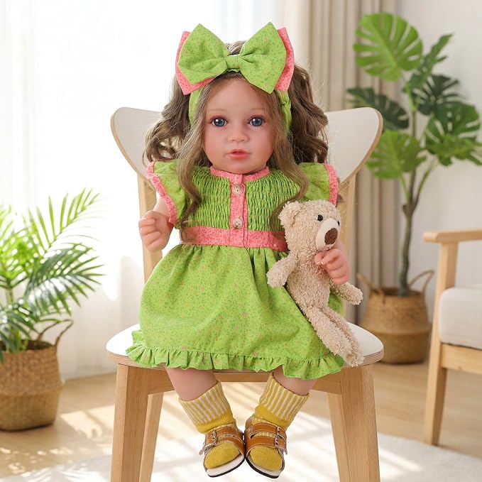 BABESIDE Lifelike Reborn Baby Dolls Dara - 20 Inch Realistic-Newborn Baby Doll Brown Hair Girl Handmade Real Life Baby Dolls with Clothes and Toy Accessories Gift for Kids Age 3+