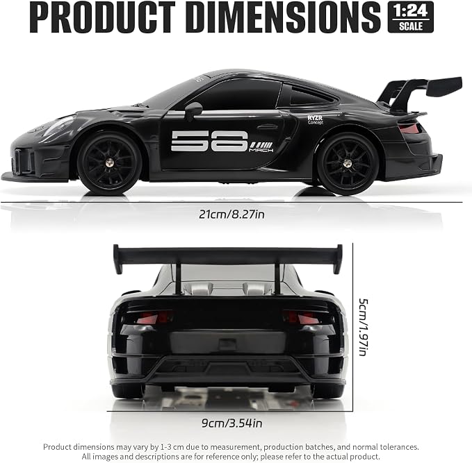 RC Drift Car, 1:24 4WD Remote Control Cars Vehicle with LED Light,2.4GHz 20KM/H High Speed RC Cars with Two Batteries & Drifting Tires Racing Sport Toy for Adults Boys Girls Kids Black