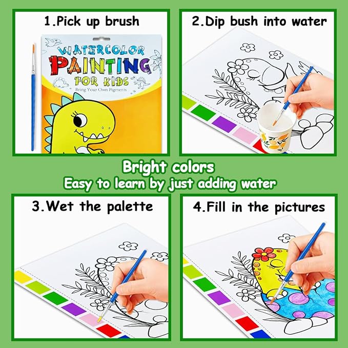 Watercolor Coloring Book for Kids, Paint with Water- Magic Paint Set Water Painting Book for Toddlers- Arts and Crafts Kit for Girls Boys Travel Activities -Stocking Stuffers for Kids
