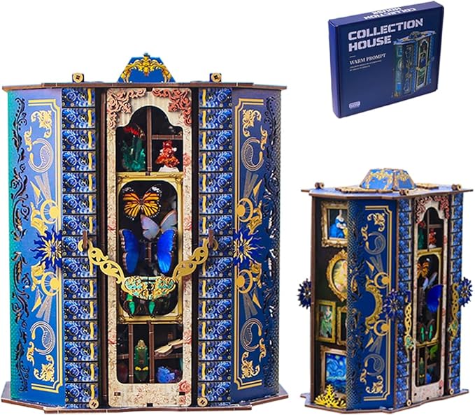 Insgen Cabinet of Curiosities Booknook Kit, DIY Miniature Dollhouse Set | 3D Wooden Puzzle with Lights, Bookshelf Diorama Decor, Building Set for Teens Women Book Lovers, Shelf Display Model
