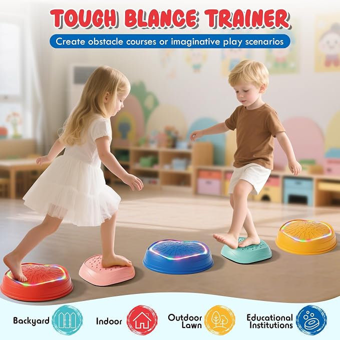 Lehoo Castle Stepping Stones for Kids, Non-Slip Toddler Stepping Stones, Indoor & Outdoor Sensory Toys for Toddlers 1-3, Balance Board Obstacle Course for Kids 3-5