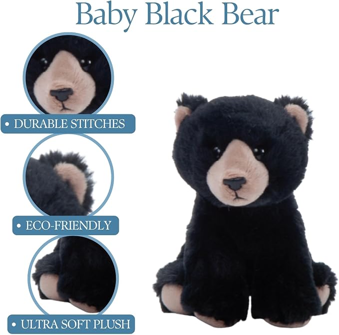 The Petting Zoo Black Bear Stuffed Animal Plushie, Gifts for Kids, Wild Onez Babiez Zoo Animals, Black Bear Plush Toy 6 inches
