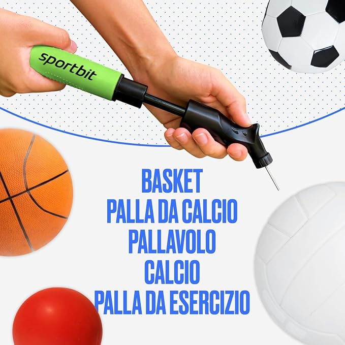 SPORTBIT Ball Pump for Sports Balls - Push & Pull Inflating System - Hand Pump for Exercise Balls - Volleyball Pump, Basketball Inflator, Ball Air Pump - Goes with 5 Needles Set