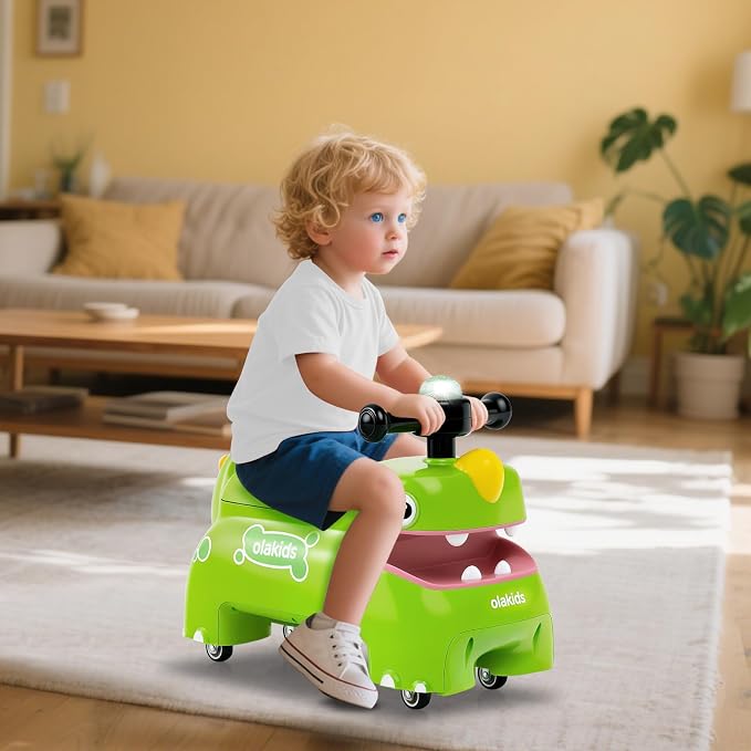 OLAKIDS Ride on Push Car, Kids Foot-to-Floor Sliding Car with Universal Wheels, Light, Sound, Under-Seat Storage, Ride on Toy for Toddlers Boys Girls Aged 3+ Years (Green)