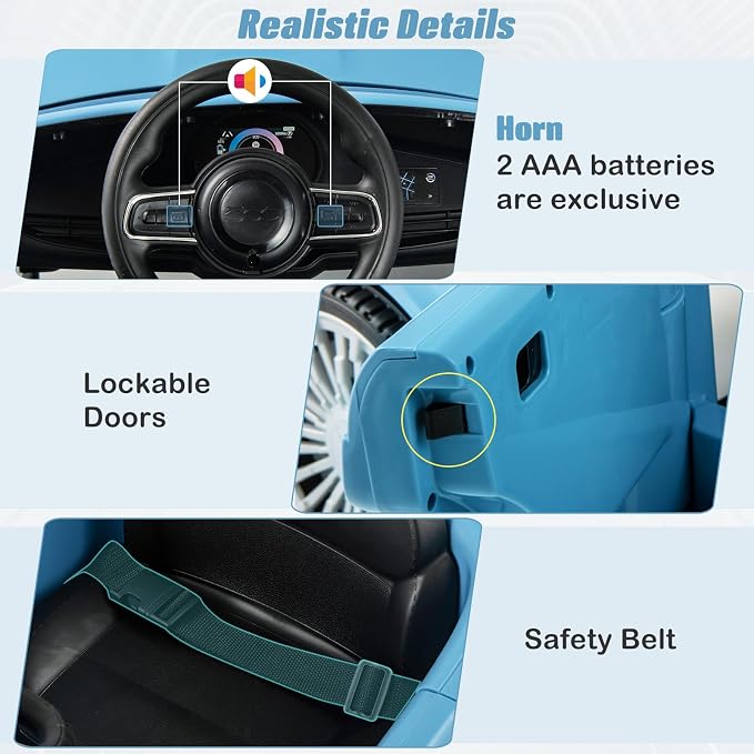 OLAKIDS Push Car for Toddlers, 3 in 1 Licensed Fiat 500e Baby Sliding Walking with Parent Control Handle Adjustable Canopy Footrest, Kids Ride on Toys with Horn for Boys Girls (Blue)