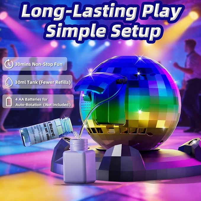 Bubble Machine for Kids & Toddlers 1-3, Automatic Disco Bubble Blower Maker with Bubble Toys, LED Lights & 360° Rotation, 10000+ Bubbles Per Min, Outdoor Game Toy for Easter Birthday Party