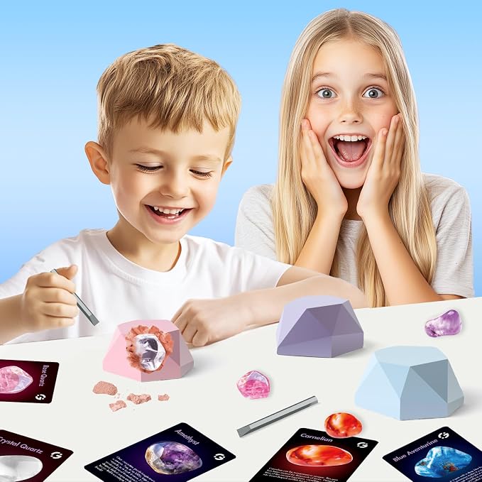 Piano Potato Gemstone Dig Kit, Dig Up 12 Real Gems & Crystals, Gem Dig Kit with Diamond-Shaped Blocks, Educational Excavation Toy for Kids 6 7 8 9 10 11 12 Years