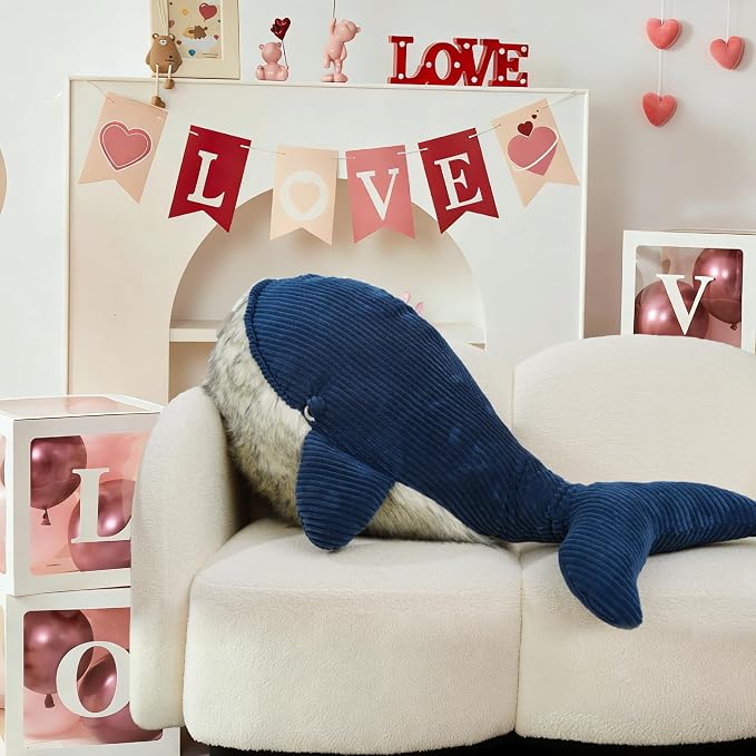 MorisMos Giant Blue Whale Stuffed Animal Plush Pillow, Huge 43.3" Plush Whale Toy for Kid/Adult, 4ft Large Stuffed Animal Ocean/Sea Toy Gift for Marine Creature Lover, Sea Life Decor, CE/CPC Certified