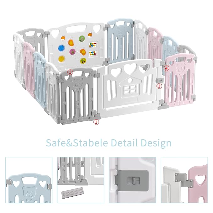 Baby Playpen Kids Activity Centre Safety Play Yard Home Indoor Outdoor New Pen (Multicolour) (White) (Macarons Classic Set 14 Panel)