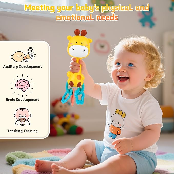 Musical Baby Rattle Toy, Soft Silicone Infant Teething Light-Up Rattle for Sensory Development, Easy Grasp Newborn Toy for 0-3-6-12 Months, Safe Early Learning Gift for Boys Girls