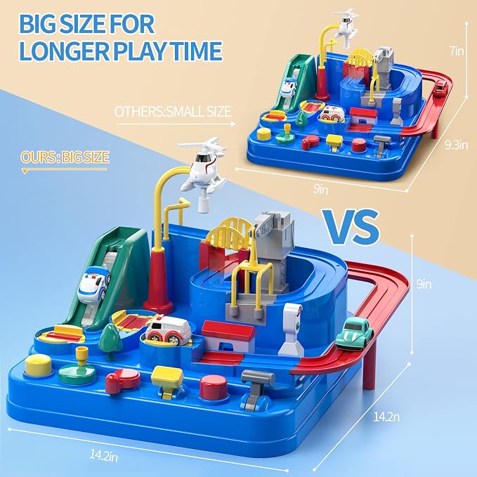 Car Race Track for Kids Ages 4-8, Kids Car Toys for 3 Year Old Boys, Race Track for Toddlers, City Set with 3 Small Cars(14.2 * 14.2 * 9in)