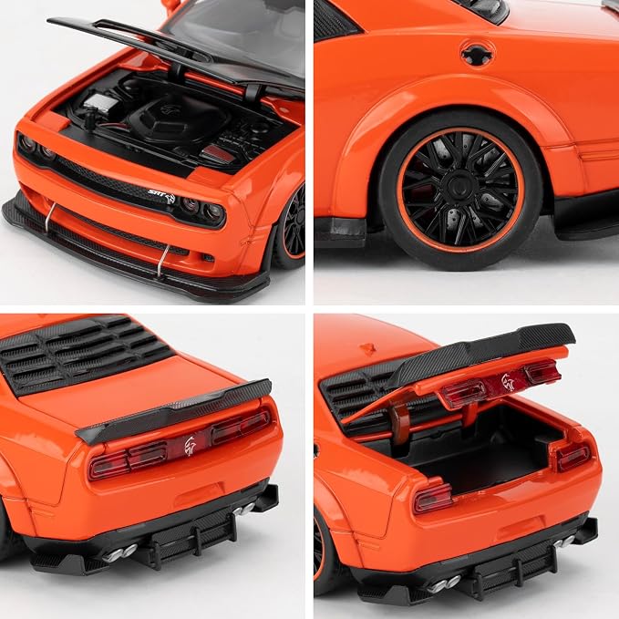 WAKAKAC Toy Cars Compatible for 1:32 Dodge Challenger SRT Hellcat Model Cars, Pull Back Die-cast Vehicles, Collectible Cars with Sounds＆Lights for Kids Boys Girls and Adults, Gift Orange
