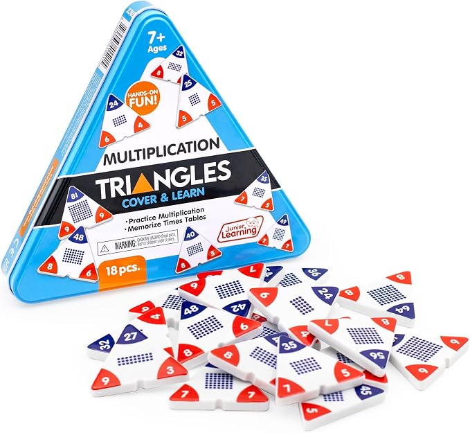 Junior Learning: Multiplication Triangles - Cover & Learn, Memorize Multiplication-Division Equations, Color-Coded Visual Math Manipulative, Melamine