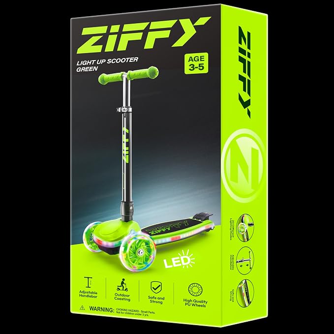 JOVA ZIFFY Light-Up Toddler Scooters for Kids 3-8, 3 Wheel Kids Scooter for Boy Girl 110lbs, 20 Dynamic LED Lights, 4 Adjustable Height Ride-on Kick Scooter, Lean-to-Steer Anti-Slip Wide Deck