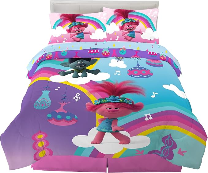 Franco Kids Bedding Super Soft Microfiber Comforter and Sheet Set, 5 Piece Full Size, Trolls World Tour