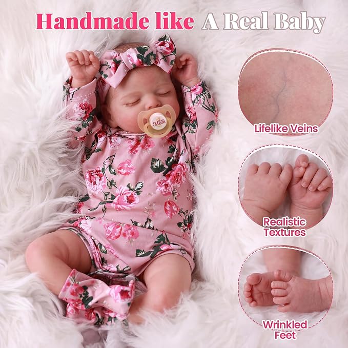 BABESIDE Lifelike Reborn Baby Dolls - 20 inch Cuddly Realistic Baby Doll Soft Body Sleeping Real Life Baby Dolls Girl with Accessories Gifts for Granddaughters Daughter Kids Age 3 + & Collection