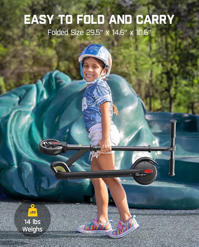 FanttikRide C9 Kids Electric Scooter Ages 8-12, Foldable for Kids 3.9-5.2 ft, 132 lbs, 5 Miles Range, Up to 40 mins Ride Time, 2 Safe Max Speed 6/10 MPH, 3 Adjustable Heights