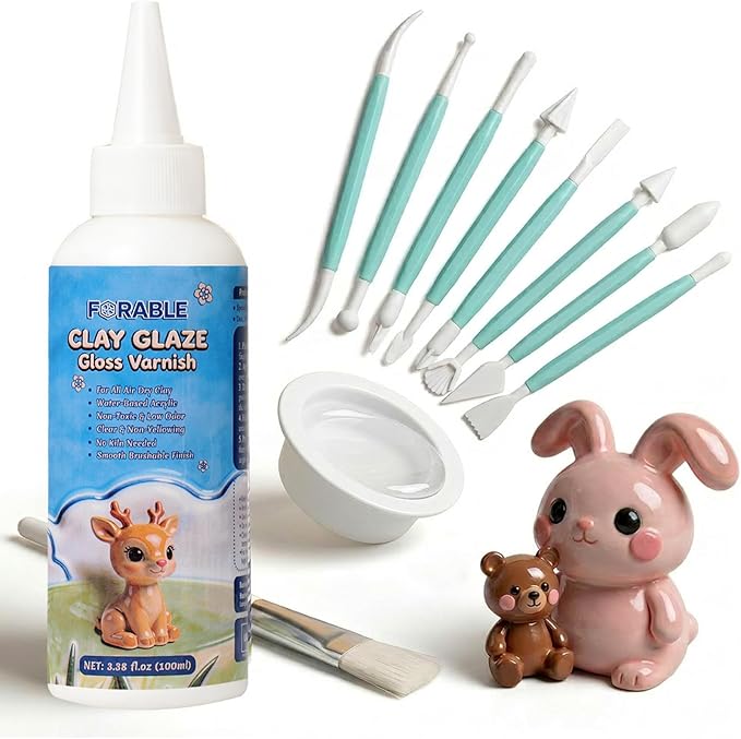 100ml Air Dry Clay Glaze, Air Dry Clay Varnish for Pottery, Air Dry Clay Sealant Prevent Cracking, Scratching & Wear for Clay, Ceramic, Paintings, Plaster, and Crafts (Gloss)