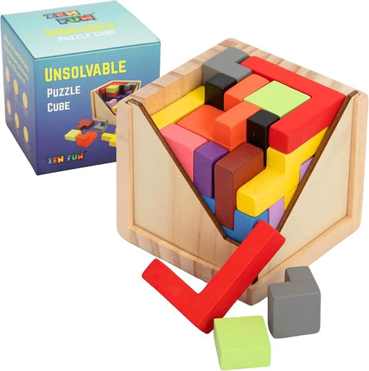 Zen Fun Unsolvable Puzzle Cube - Hardest Brain Teaser Puzzle for Adults, Unique 32-Piece Mechanical Logic Game & Office Desk Toy, Original Version