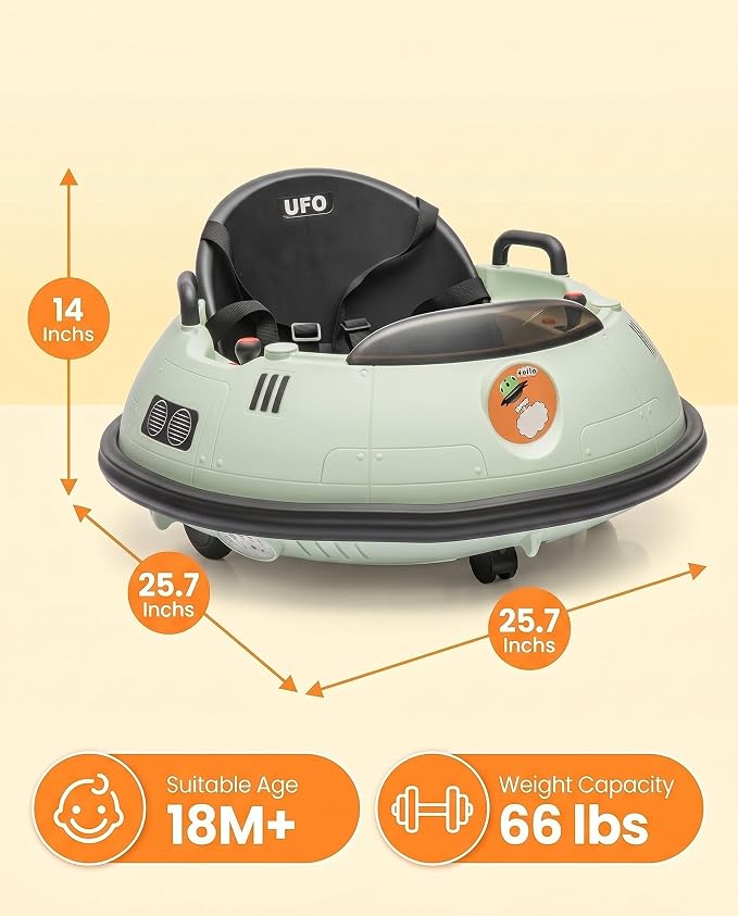 Garvee 12V Kids Ride On Bumper Car with Parental Remote Control, 360° Spin Electric Toddler Bumping Car, LED Lights, Safety Belt & Music, Ride On Cars for 18 Months+ Toddlers