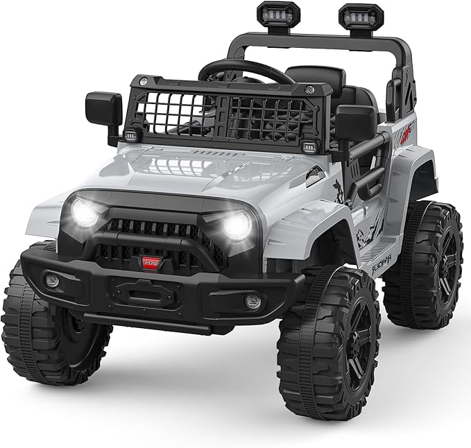 GarveeLife 12V Kids Electric Ride On Truck Car w/Parent Remote Control, Spring Suspension, LED Lights & AUX Port | Outdoor Ride Toy for Boys Girls