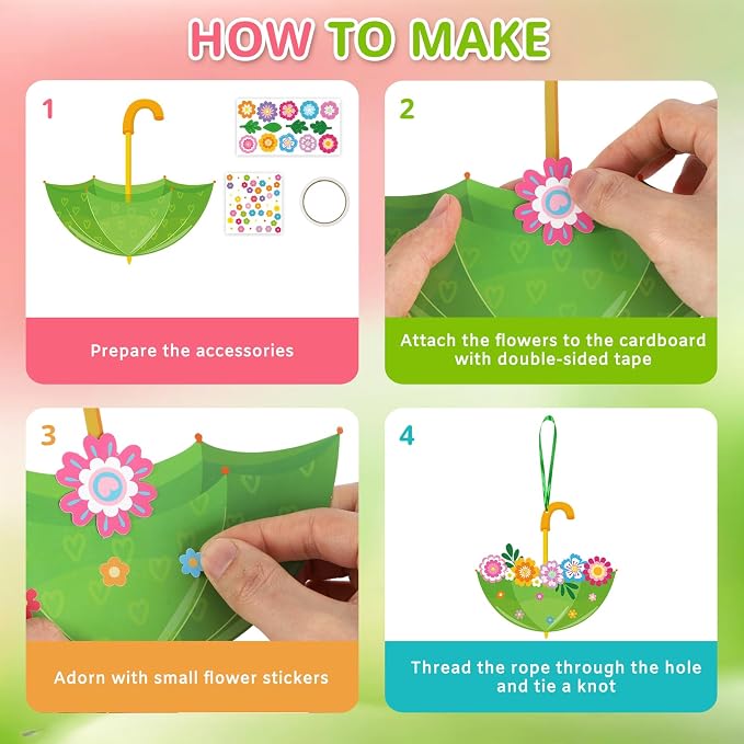 PAIVSUN 24Pcs Spring Crafts Kits Make You Own Umbrella Paper Ornament DIY Arts and Crafts for Spring Summer April Activity Party Decoration Supplies