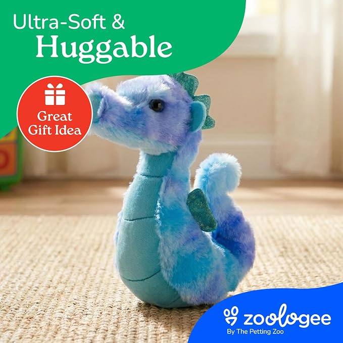 The Petting Zoo Seahorse Stuffed Animal Plushie, Gifts for Kids, Scoopz Sealife Animals, Seahorse Plush Toy, 8 inches