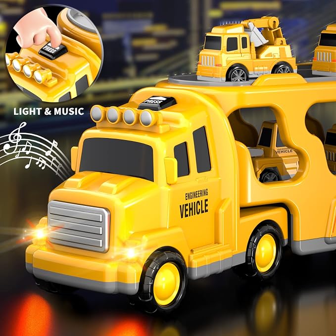 Bennol Construction Truck Toys for 1 2 3 4 5 Years Old Boys Toddlers, Cars Toys Gifts Construction Trucks with Excavator Crane Mixer Bulldozer, Toddler Car Toy Set for Kids Boys Girls