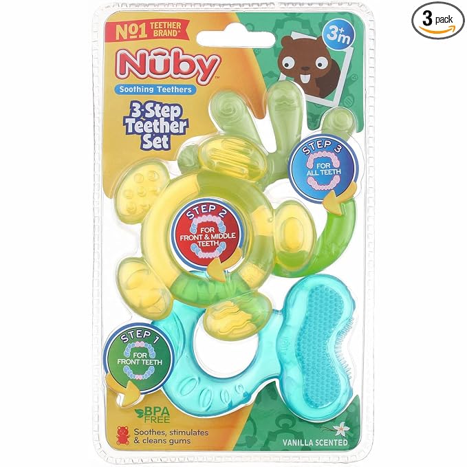 Nuby 3 Step Soothing Teether 3 Piece Set- Assorted Color