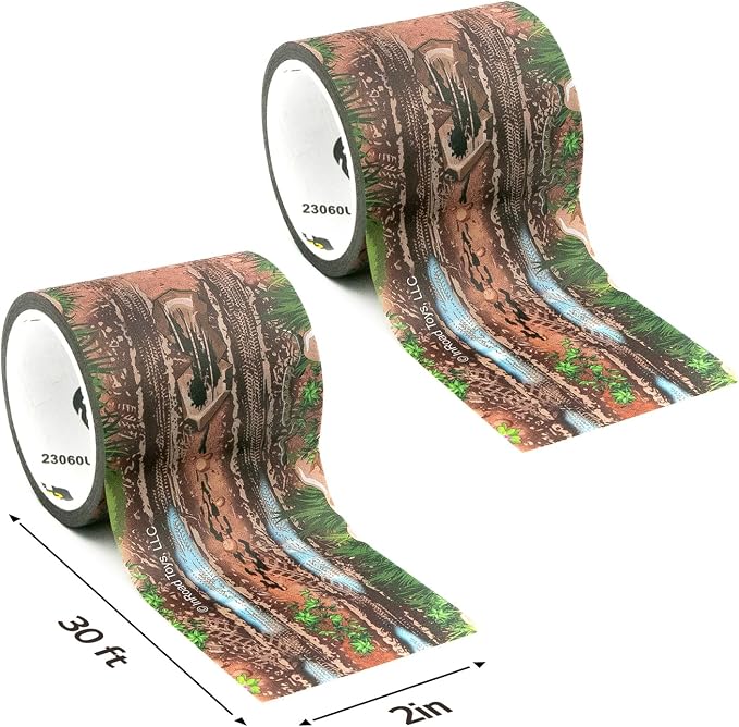 PlayTape Dirt Road Tape for Toy Cars - Sticks to Flat Surfaces, No Residue, 2-Pack of 2 in. x 30 ft. Roll
