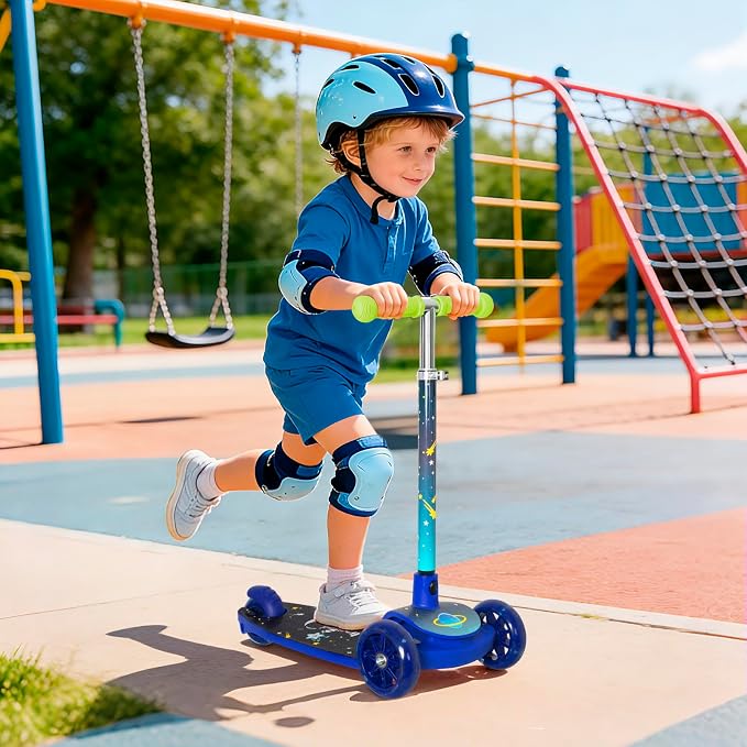 Nattork 3-Wheel Toddler Kick Scooter for Kids Girls Boys – Adjustable Height Scooter with Light-Up Wheels, Anti-Slip Deck, Lean-to-Steer Design for Ages 2-8