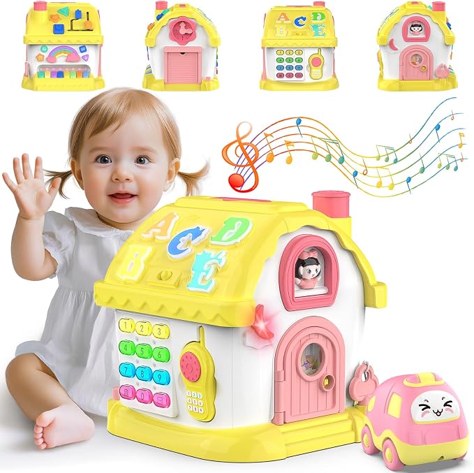 Montessori Toys for 1 Year Old Girl Gifts, 12-in-1 Bilingual Learning & Education Baby Toy 6-12-18 Months, Musical Toddler Girl Toys, 1st First Birthday Gifts for Baby Girls Boys, Yellow
