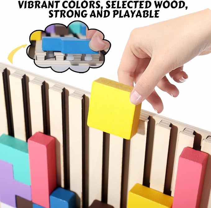 Wooden Colored 3D Russian Block Puzzle Jigsaw Stacking Montessori Toys Educational Gift for Boys and Girls Board Game for Toddlers Brain Blocks Teasers for Toddlers 3-6 Years