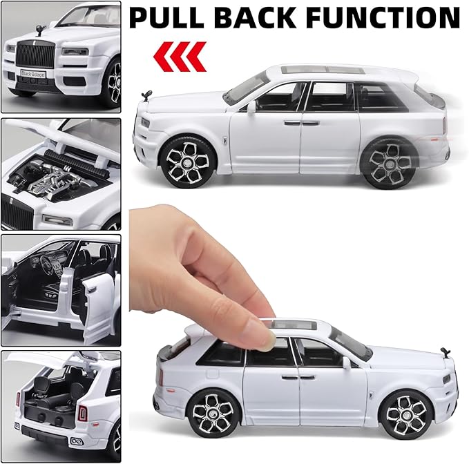 OANMYJJO Collectibles Exquisite Car Model 1:32 Rolls-Royce Cullinan Die Cast Metal Model Cars,Pull Back Toy Cars with Light and Sound,Cars Toys Gifts for Age 3+ Year Old Boys（White）